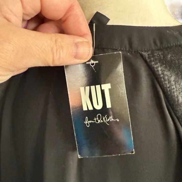 KUT FROM THE KLOTH WOMENS BLACK SHEER Blouse 3/4 Zip Cut Out Shoulder Design XL - Picture 6 of 14